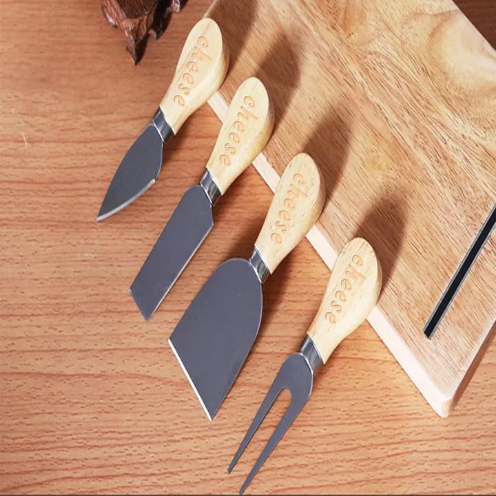 Set Of 4- Cheese Knives with Bamboo Wood Handle