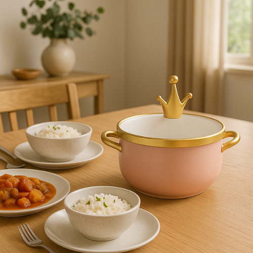 Ceramic Soup Bowl with Crown-Shaped Lid – Elegant Food Serving Bowl