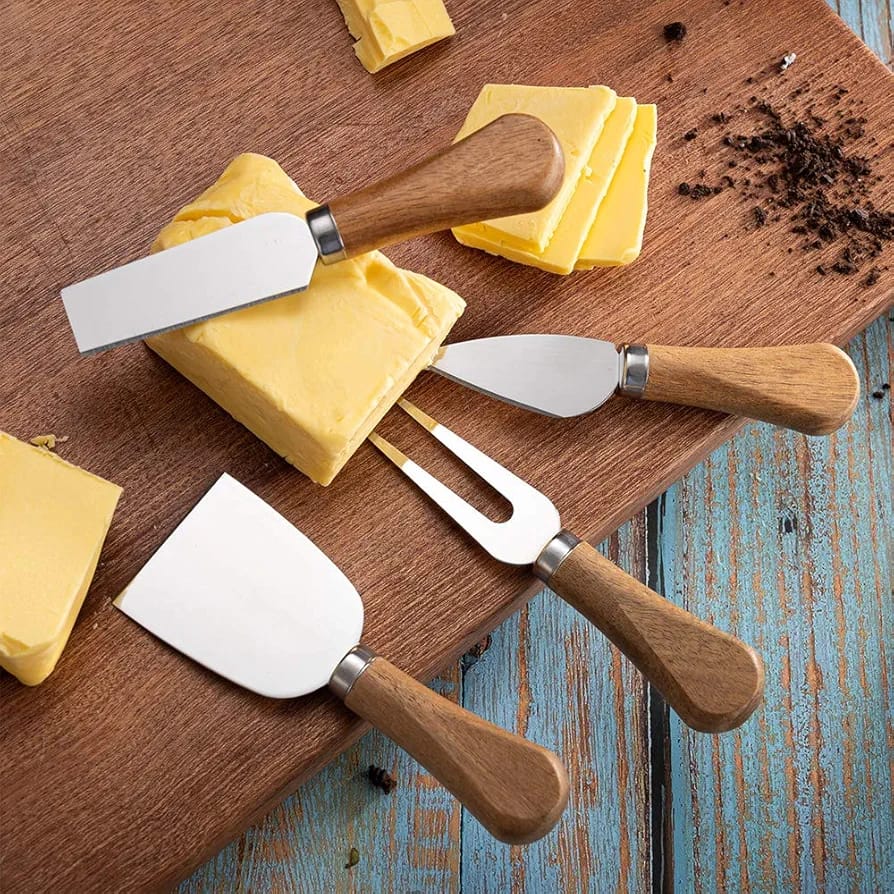 Set Of 4- Cheese Knives with Bamboo Wood Handle