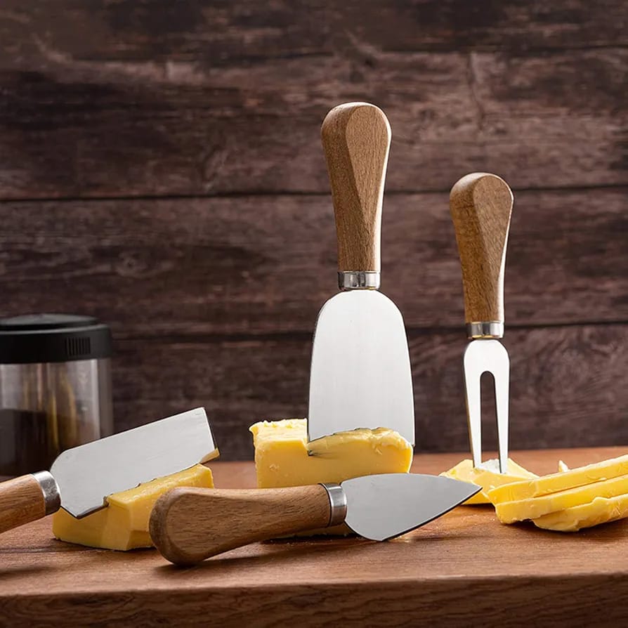 Set Of 4- Cheese Knives with Bamboo Wood Handle