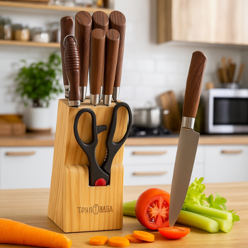 8 Piece Stainless Steel Kitchen Knife Set with Stand – Premium Sharp Blades