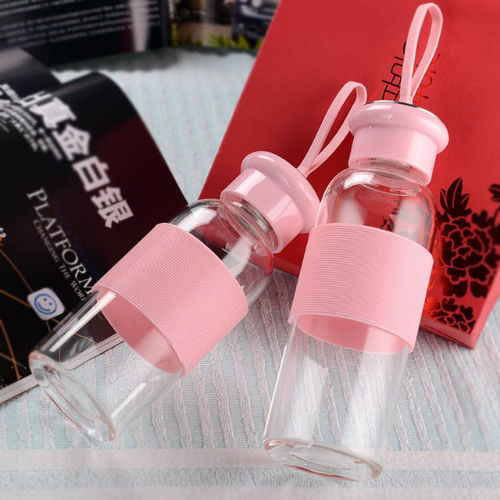Silicone Lid Clear Glass Water Bottle