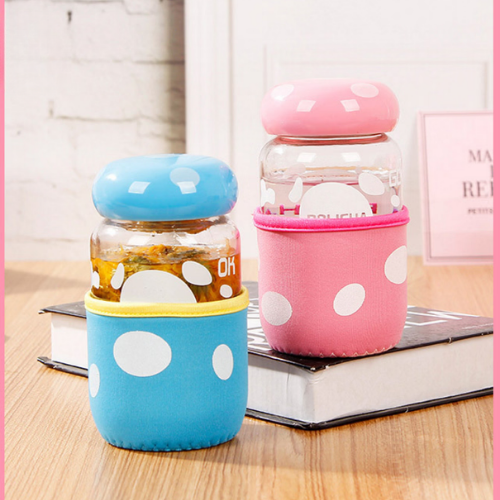 Silicone Lid Clear Glass Water Bottle