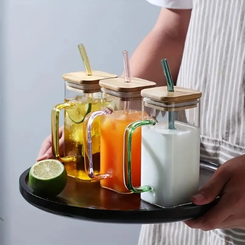 Transparent Glass Mug with Lid