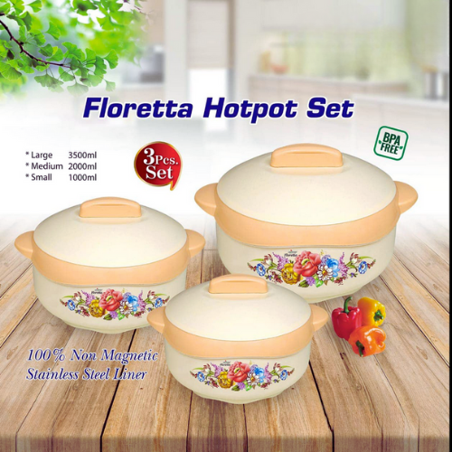 Floretta 3 Piece Hotpot Set – Insulated Food Warmer Casserole Set
