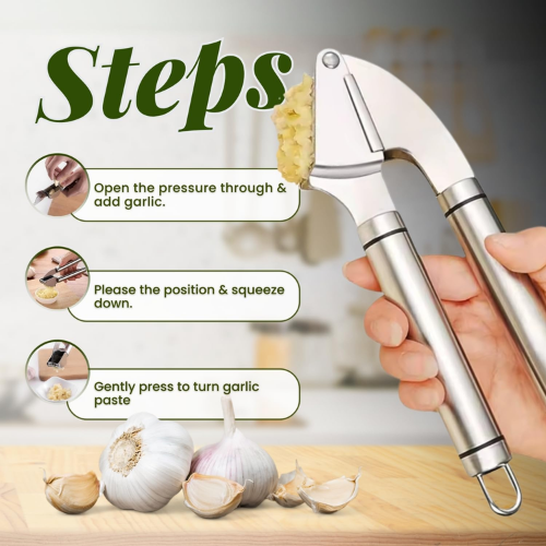 Stainless Steel Garlic Press – Heavy-Duty Garlic Crusher for Easy Cooking
