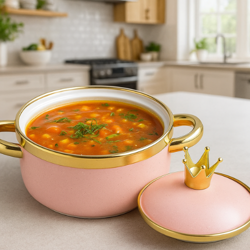 Ceramic Soup Bowl with Crown-Shaped Lid – Elegant Food Serving Bowl