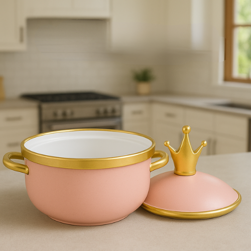 Ceramic Soup Bowl with Crown-Shaped Lid – Elegant Food Serving Bowl