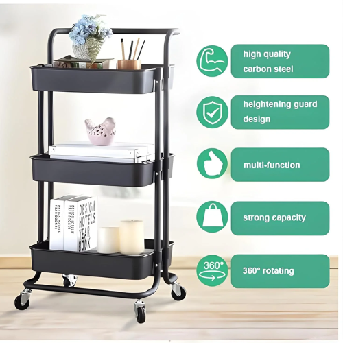 Multi-Purpose Storage Trolley – 3-Tier Rolling Organizer Cart