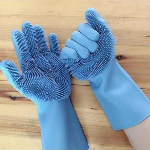 Multi-Purpose Silicone Dishwashing Gloves with Built-In Scrubbers