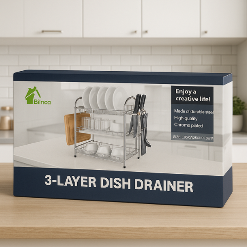 3 Layer Dish Drainer Rack – Heavy-Duty Kitchen Plate & Bowl Organizer