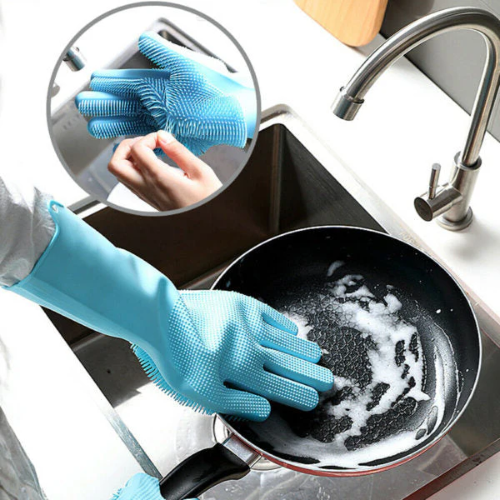 Multi-Purpose Silicone Dishwashing Gloves with Built-In Scrubbers