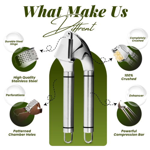 Stainless Steel Garlic Press – Heavy-Duty Garlic Crusher for Easy Cooking