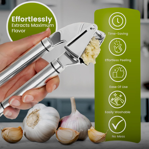 Stainless Steel Garlic Press – Heavy-Duty Garlic Crusher for Easy Cooking