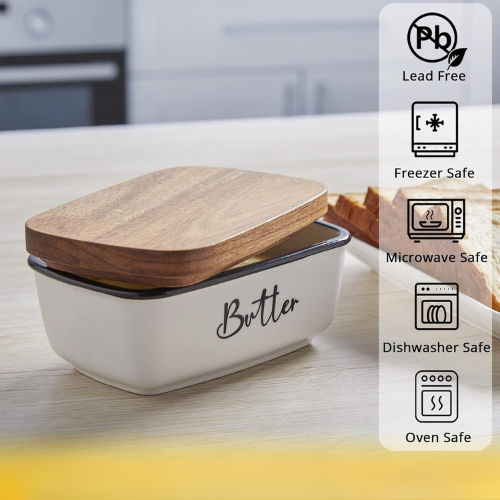 Ceramic Butter Box with Natural Bamboo Lid – Kitchen Tableware