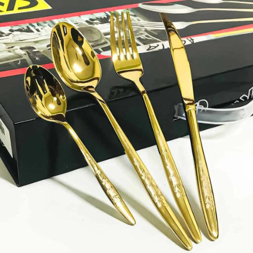 24 Piece Luxury Gold Cutlery Set – Stainless Steel Flatware for 6 People