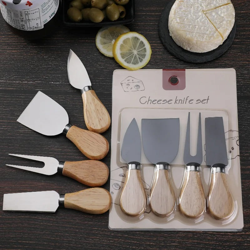 Set Of 4- Cheese Knives with Bamboo Wood Handle